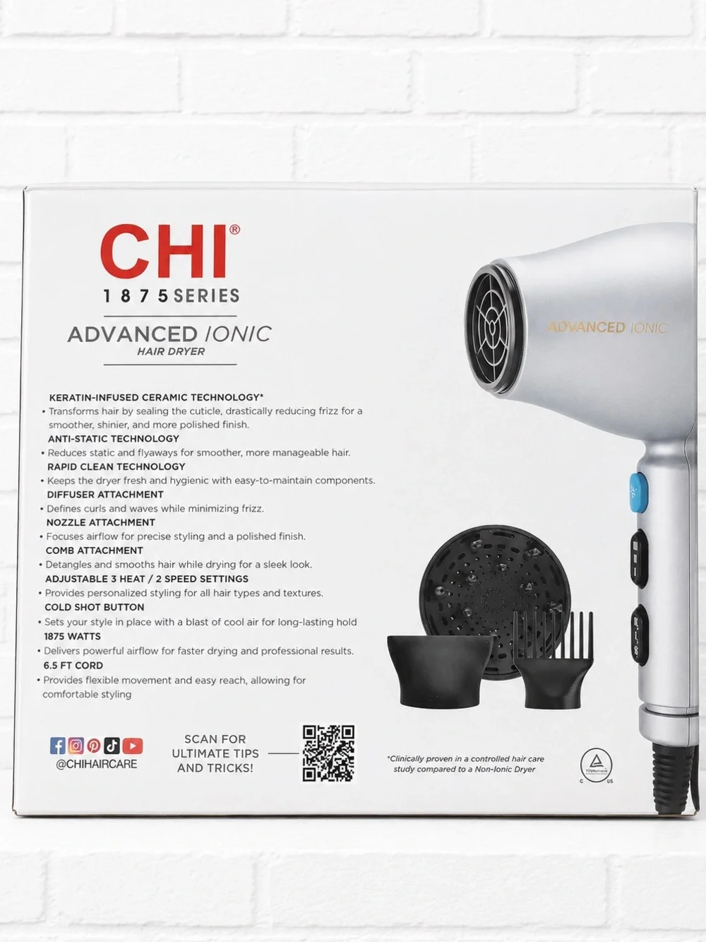 CHI 1875 Series Advanced Ionic Hair Dryer - attachments only